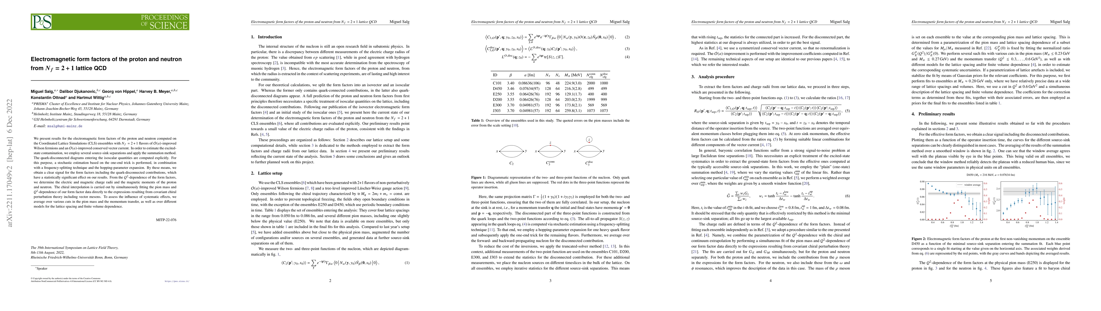 Thumbnail for Electromagnetic form factors of the proton and neutron from $N_f = 2 +
  1$ lattice QCD