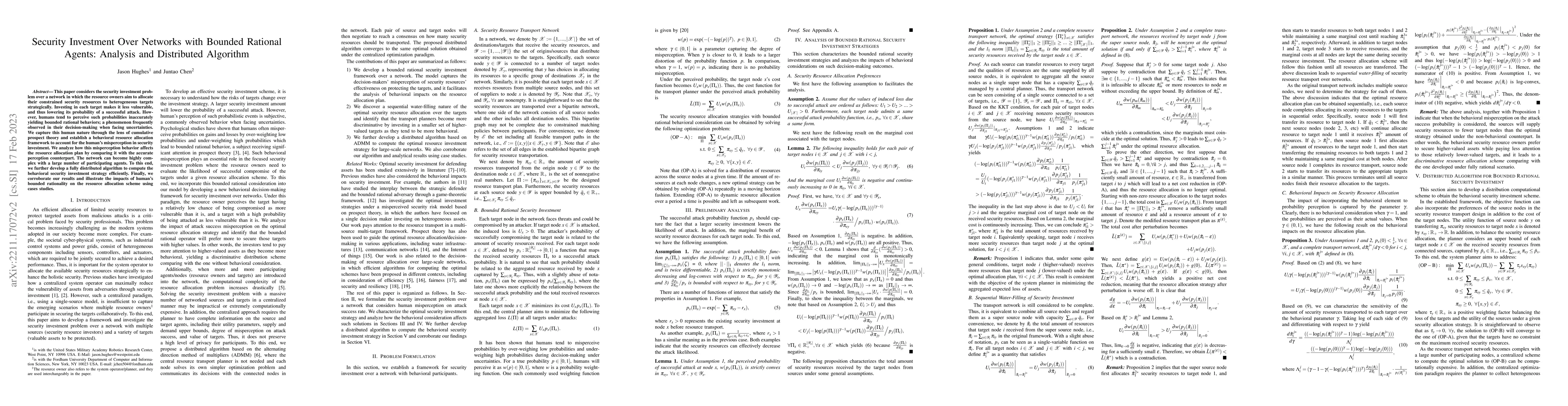 Thumbnail for Security Investment Over Networks with Bounded Rational Agents: Analysis
  and Distributed Algorithm