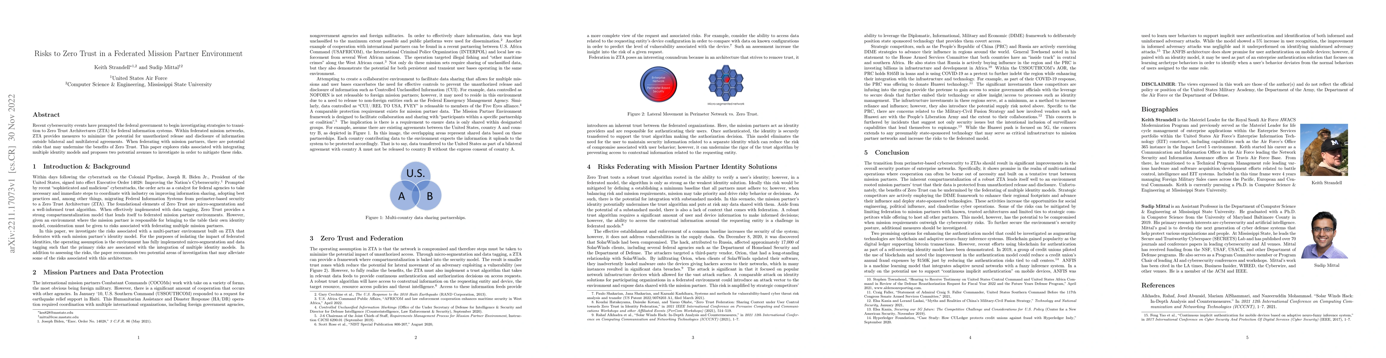 Thumbnail for Risks to Zero Trust in a Federated Mission Partner Environment