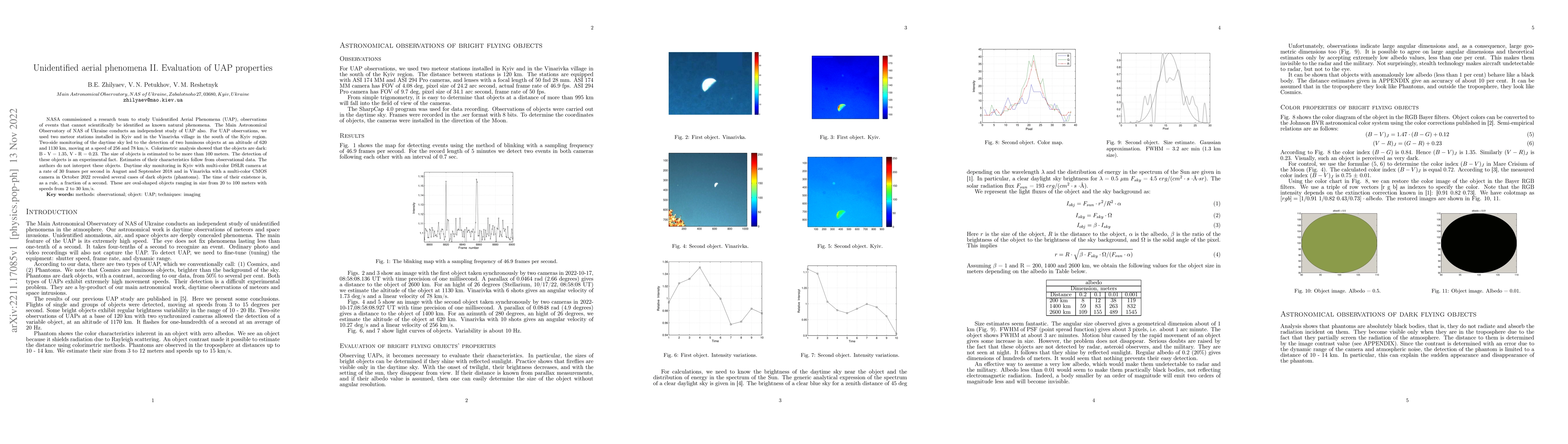 Thumbnail for Unidentified aerial phenomena II. Evaluation of UAP properties