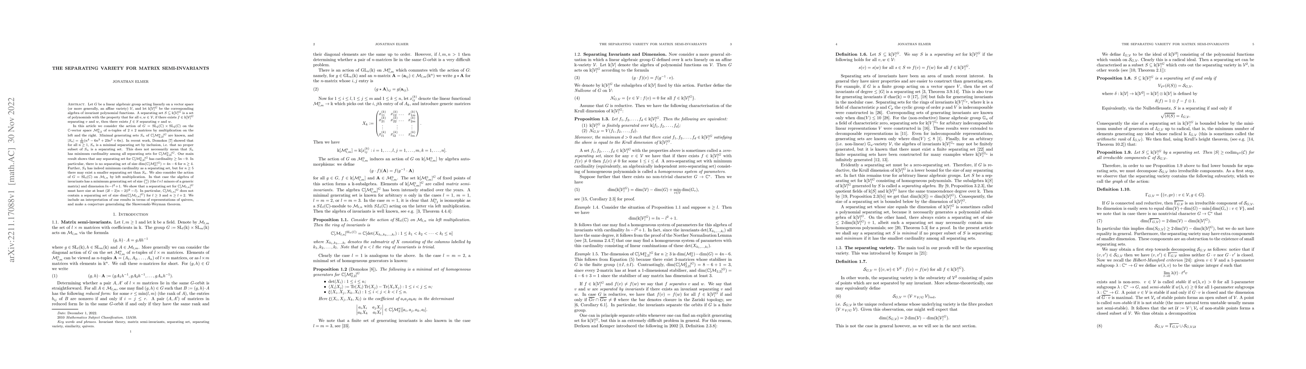 Thumbnail for The separating variety for matrix semi-invariants