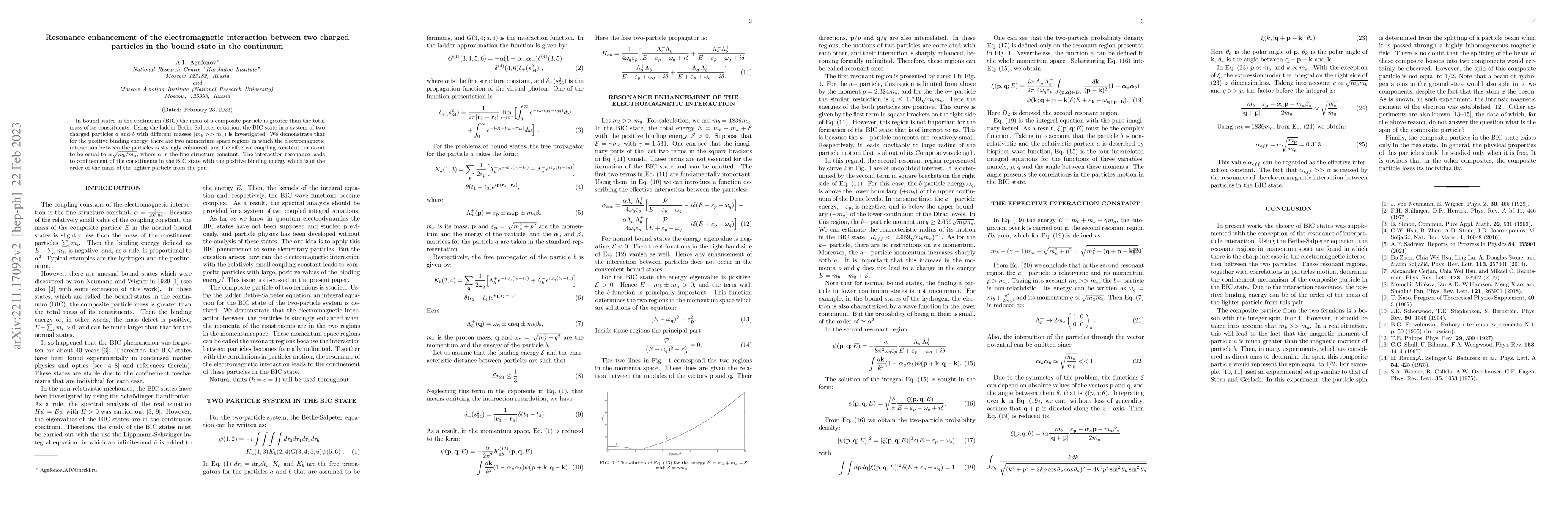 Thumbnail for Resonance enhancement of the electromagnetic interaction between two
  charged particles in the bound state in the continuum