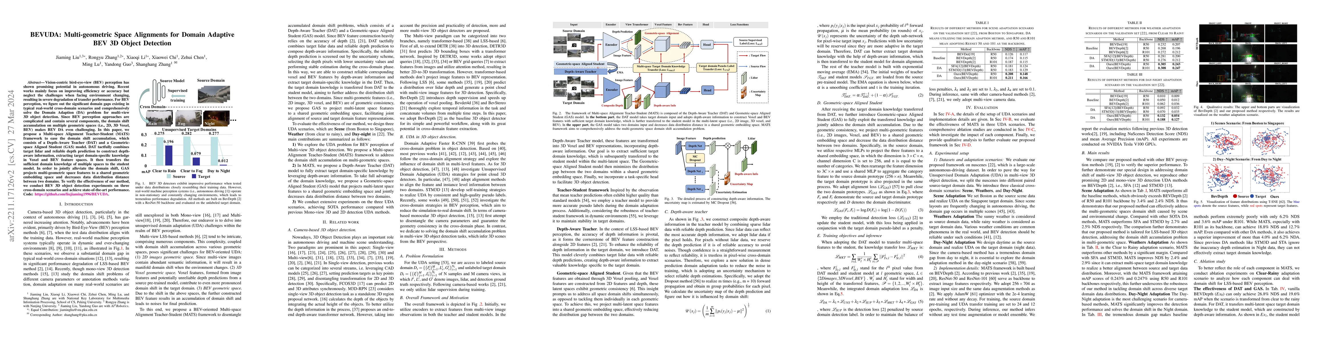 Thumbnail for BEVUDA: Multi-geometric Space Alignments for Domain Adaptive BEV 3D
  Object Detection