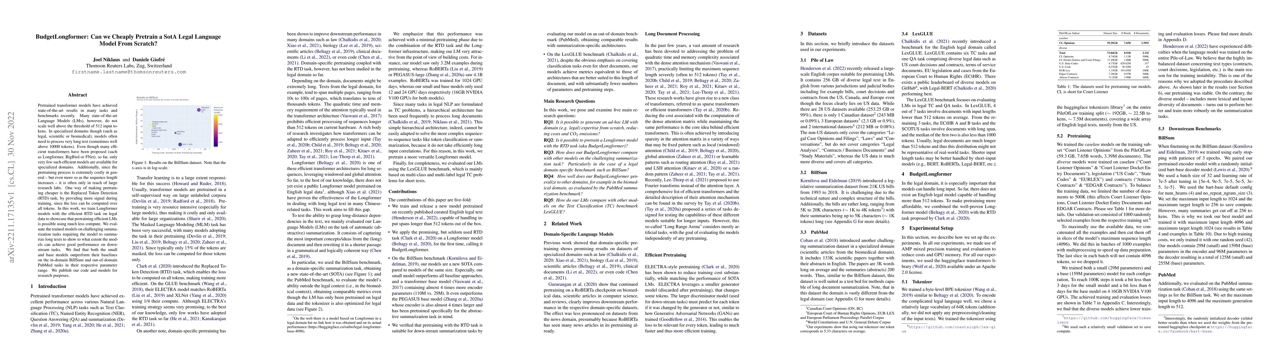 Thumbnail for BudgetLongformer: Can we Cheaply Pretrain a SotA Legal Language Model
  From Scratch?