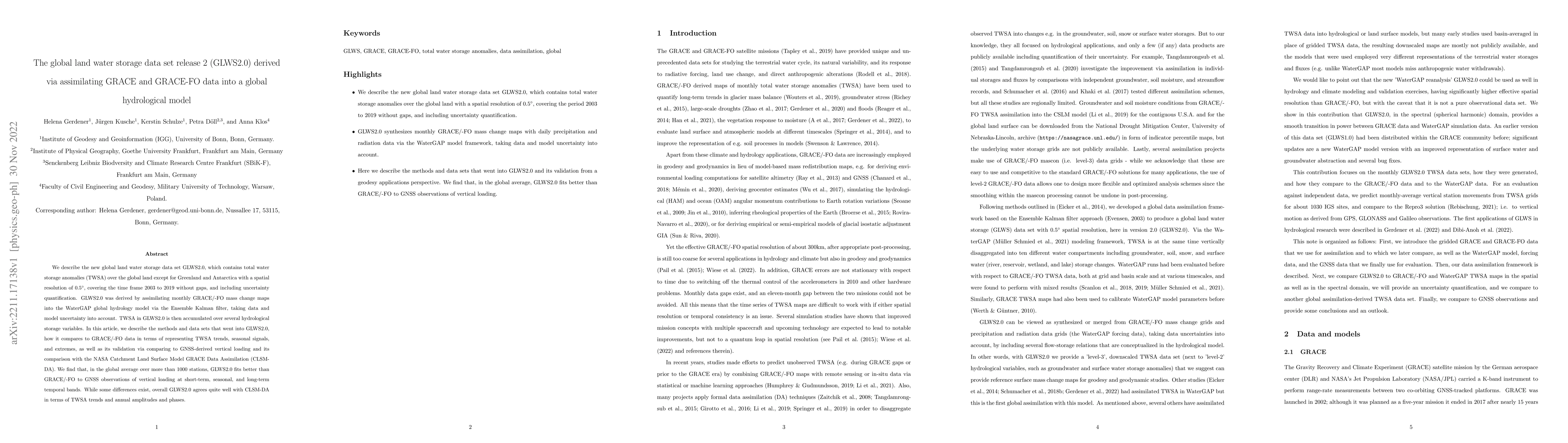 Thumbnail for The global land water storage data set release 2 (GLWS2.0) derived via
  assimilating GRACE and GRACE-FO data into a global hydrological model