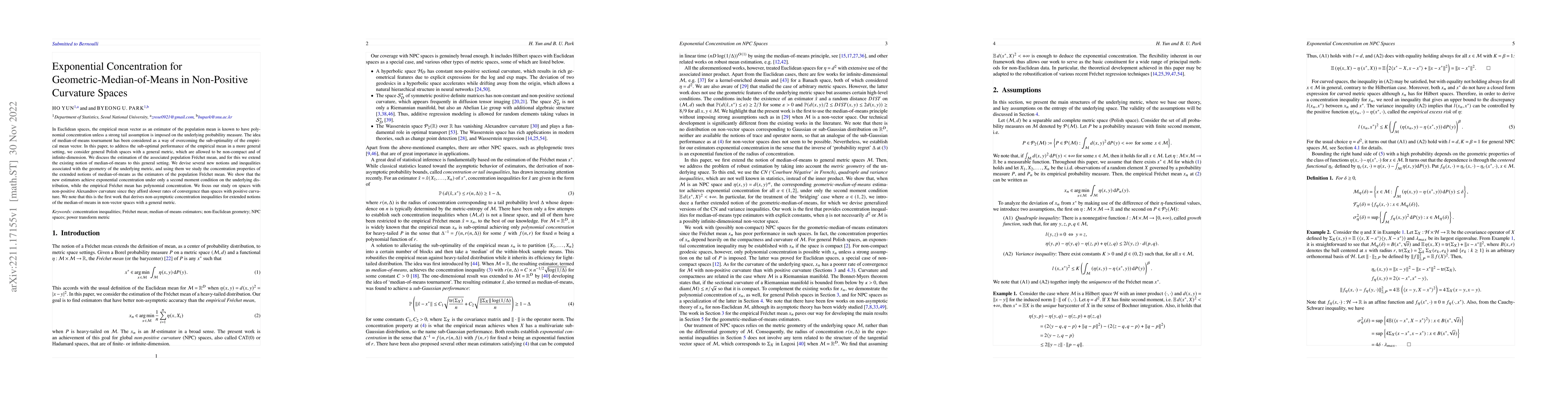 Thumbnail for Exponential Concentration for Geometric-Median-of-Means in Non-Positive
  Curvature Spaces