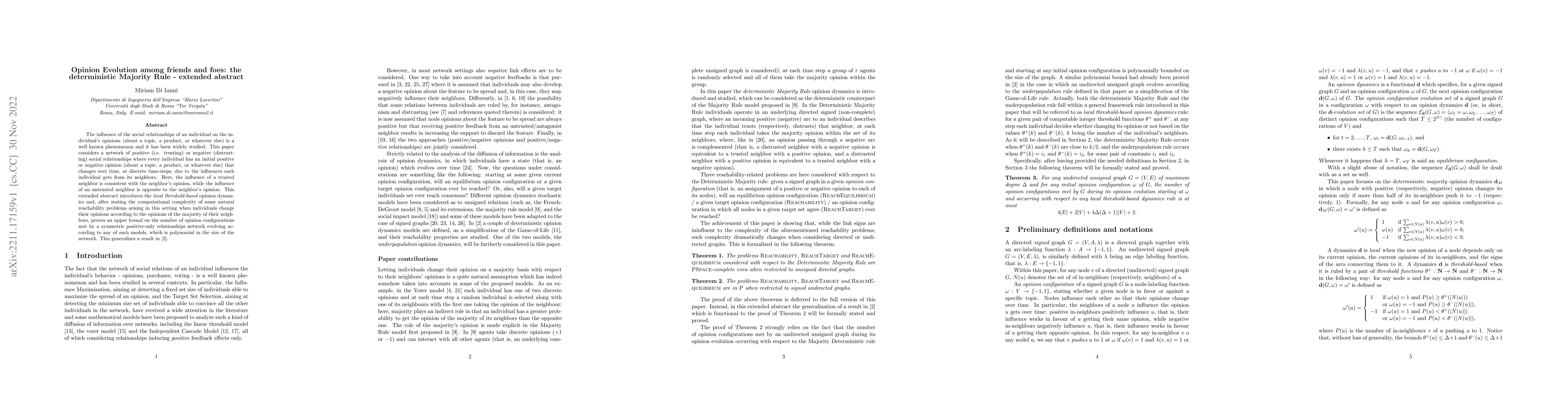 Thumbnail for Opinion Evolution among friends and foes: the deterministic Majority
  Rule - extended abstract