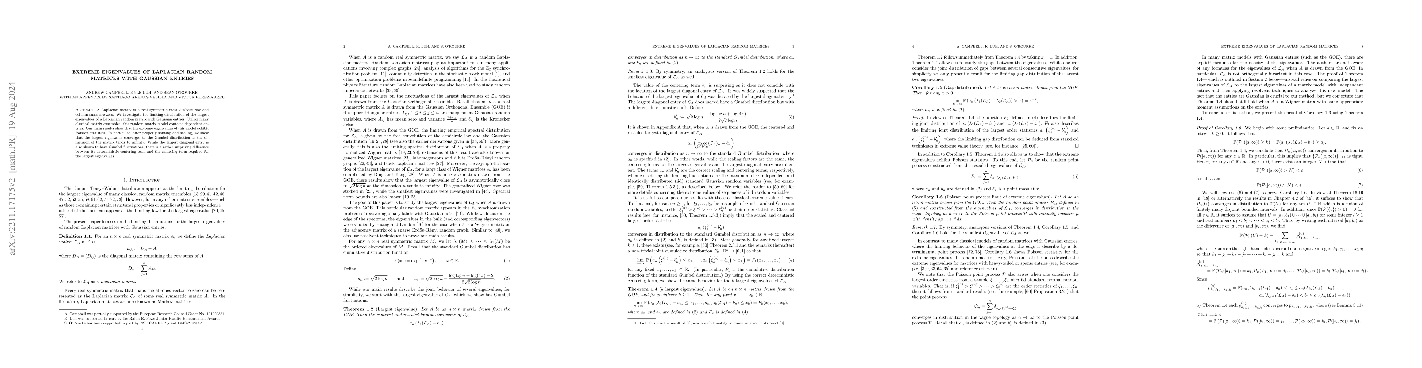Thumbnail for Extreme eigenvalues of Laplacian random matrices with Gaussian entries