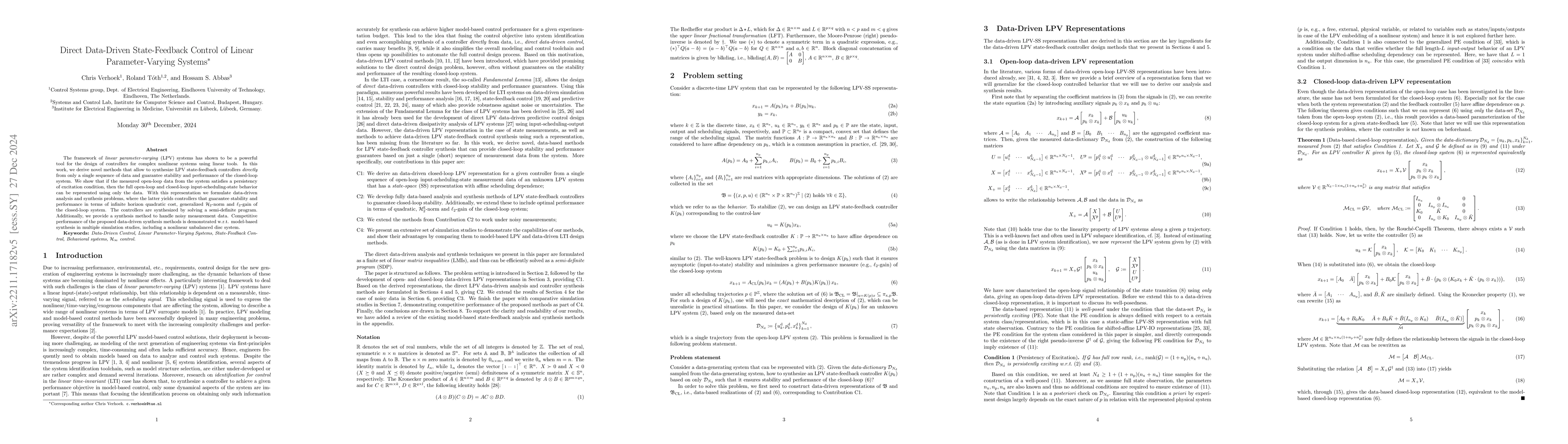 Thumbnail for Direct Data-Driven State-Feedback Control of Linear Parameter-Varying
  Systems