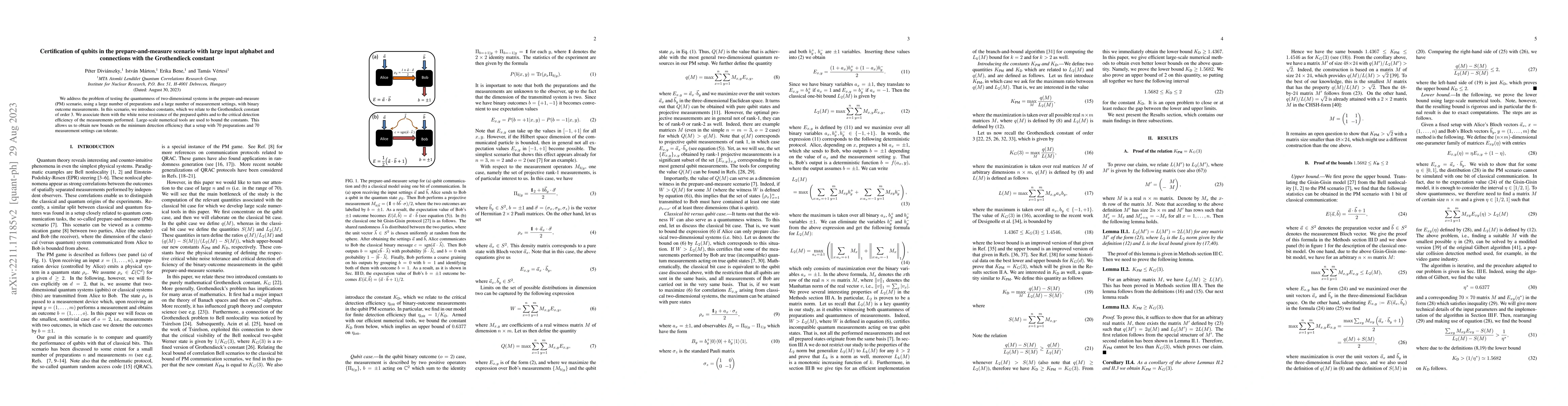 Thumbnail for Certification of qubits in the prepare-and-measure scenario with large
  input alphabet and connections with the Grothendieck constant