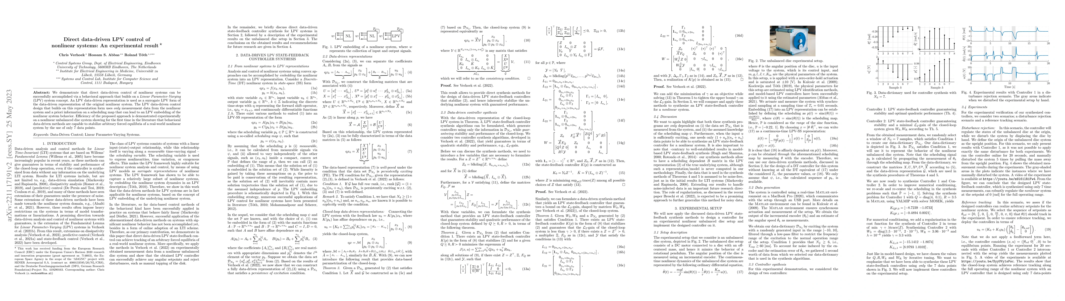 Thumbnail for Direct data-driven LPV control of nonlinear systems: An experimental
  result