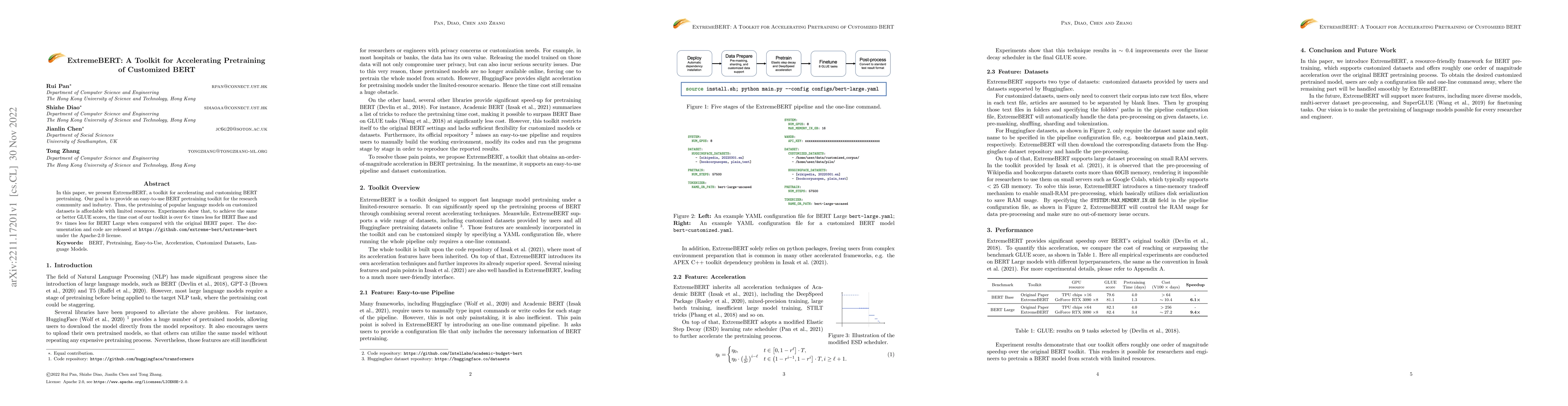 Thumbnail for ExtremeBERT: A Toolkit for Accelerating Pretraining of Customized BERT