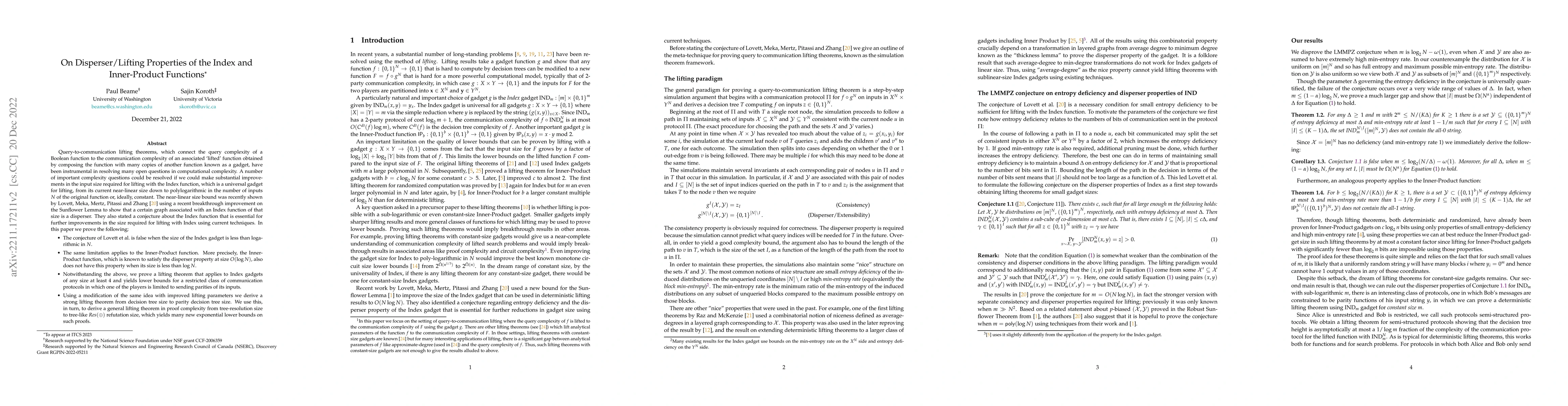 Thumbnail for On Disperser/Lifting Properties of the Index and Inner-Product Functions