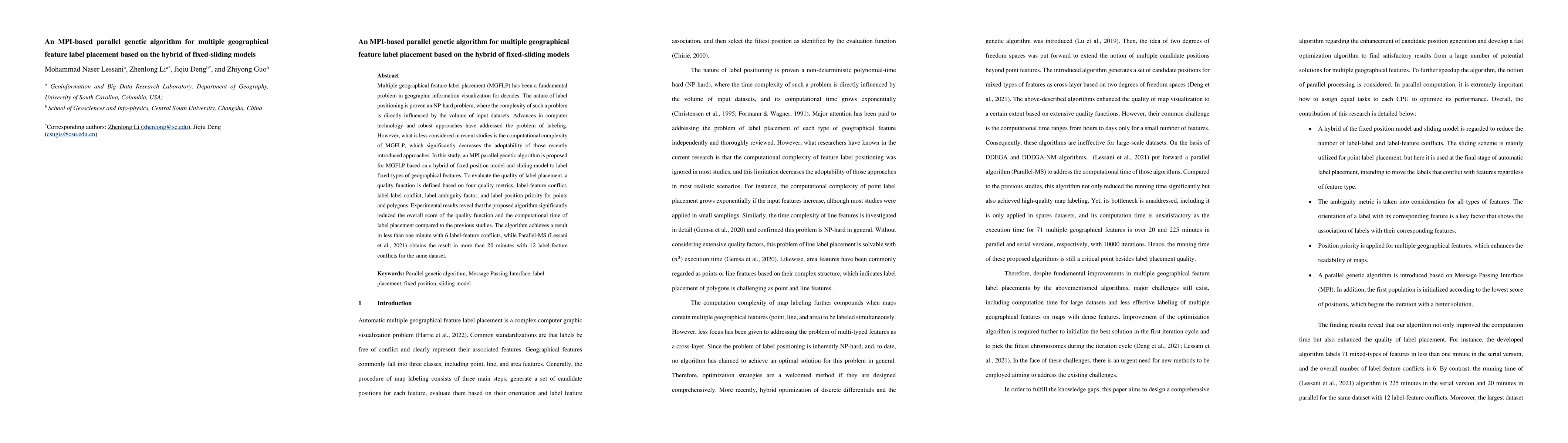 Thumbnail for An MPI-based parallel genetic algorithm for multiple geographical
  feature label placement based on the hybrid of fixed-sliding models