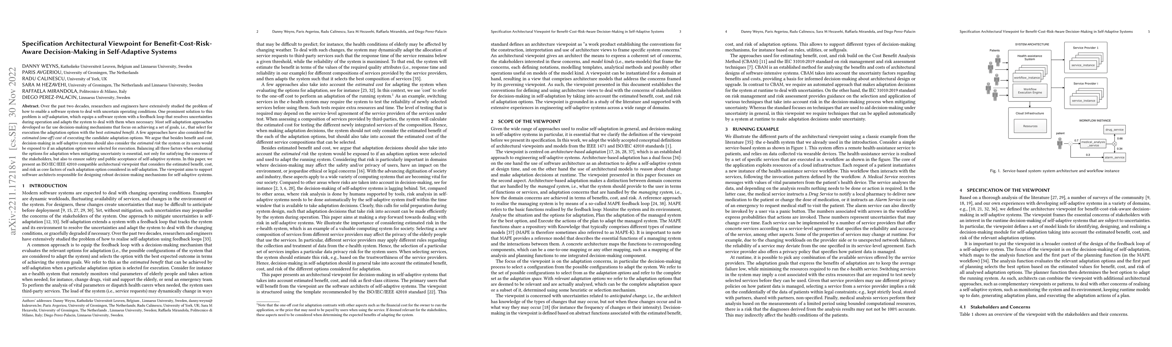 Thumbnail for Specification Architectural Viewpoint for Benefit-Cost-Risk-Aware
  Decision-Making in Self-Adaptive Systems