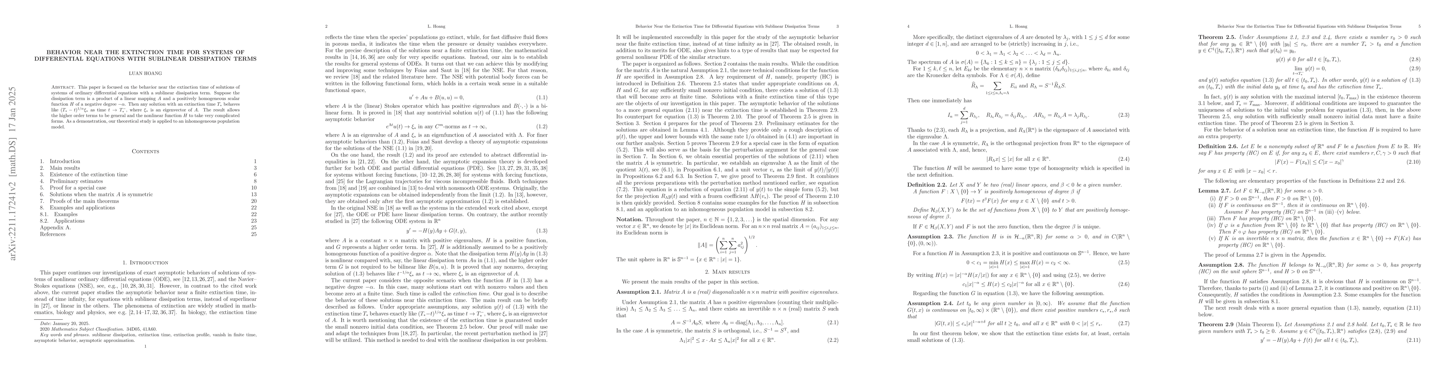 Thumbnail for Behavior near the extinction time for systems of differential equations
  with sublinear dissipation terms
