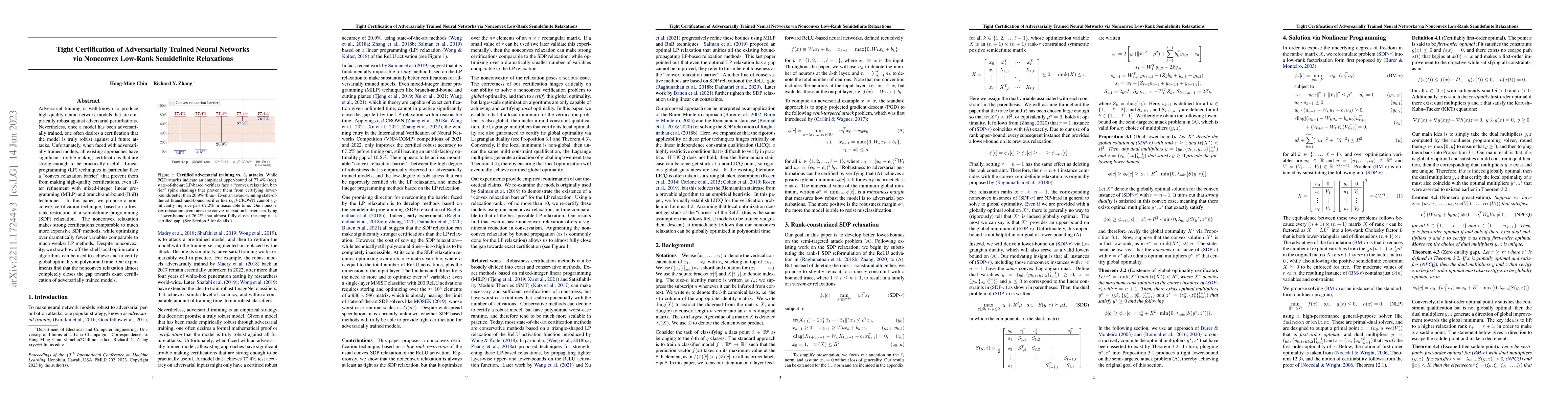 Thumbnail for Tight Certification of Adversarially Trained Neural Networks via
  Nonconvex Low-Rank Semidefinite Relaxations