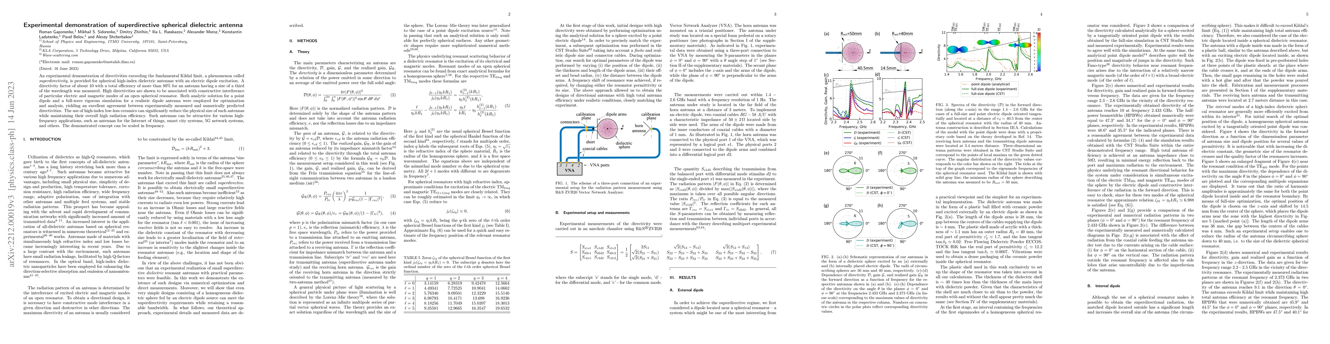 Thumbnail for Experimental demonstration of superdirective spherical dielectric
  antenna