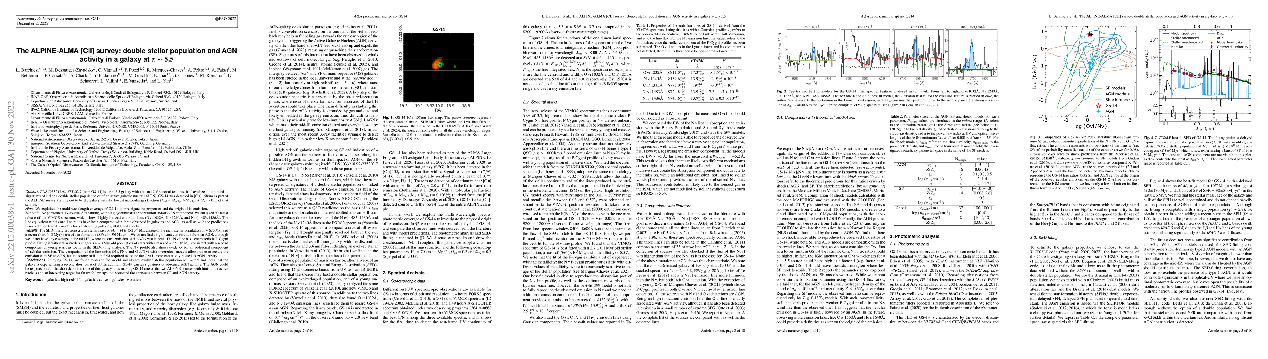 Thumbnail for The ALPINE-ALMA [CII] survey: double stellar population and AGN activity
  in a galaxy at $z\sim5.5$