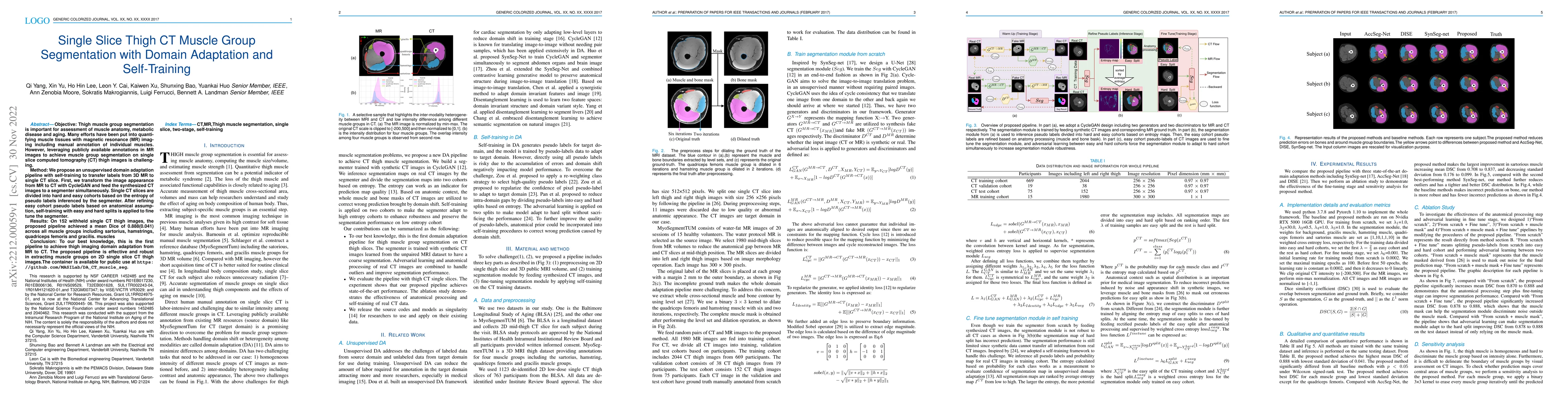 Thumbnail for Single Slice Thigh CT Muscle Group Segmentation with Domain Adaptation
  and Self-Training