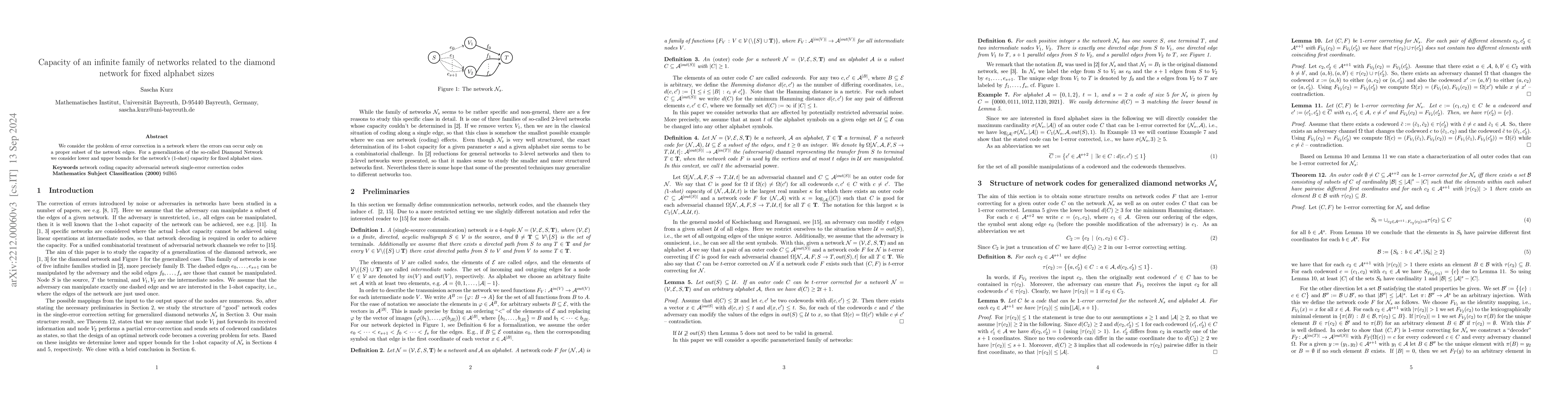 Thumbnail for Capacity of an infinite family of networks related to the diamond
  network for fixed alphabet sizes