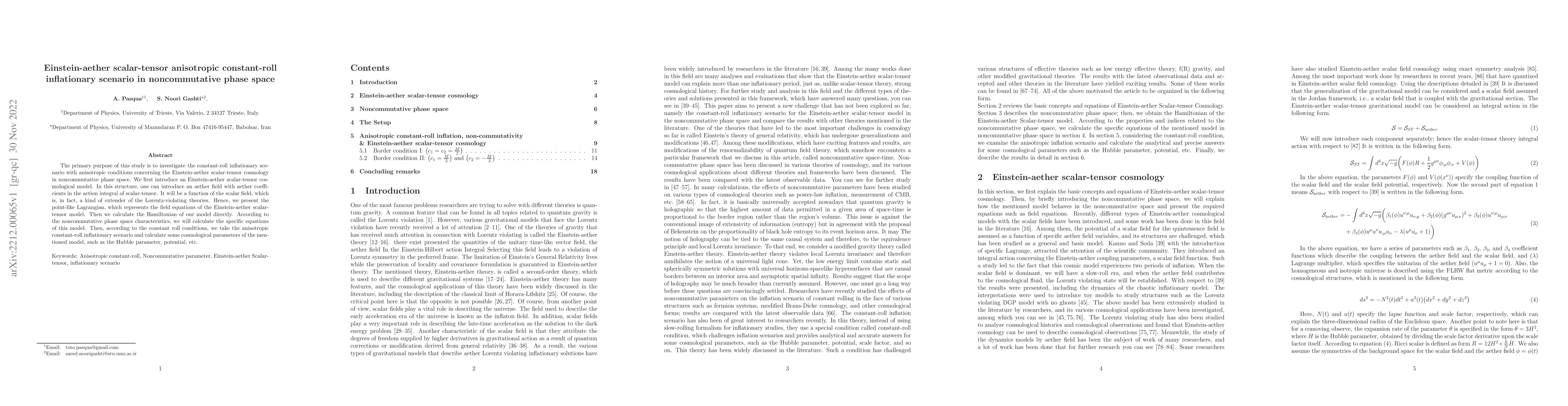 Thumbnail for Einstein-aether scalar-tensor anisotropic constant-roll inflationary
  scenario in noncommutative phase space