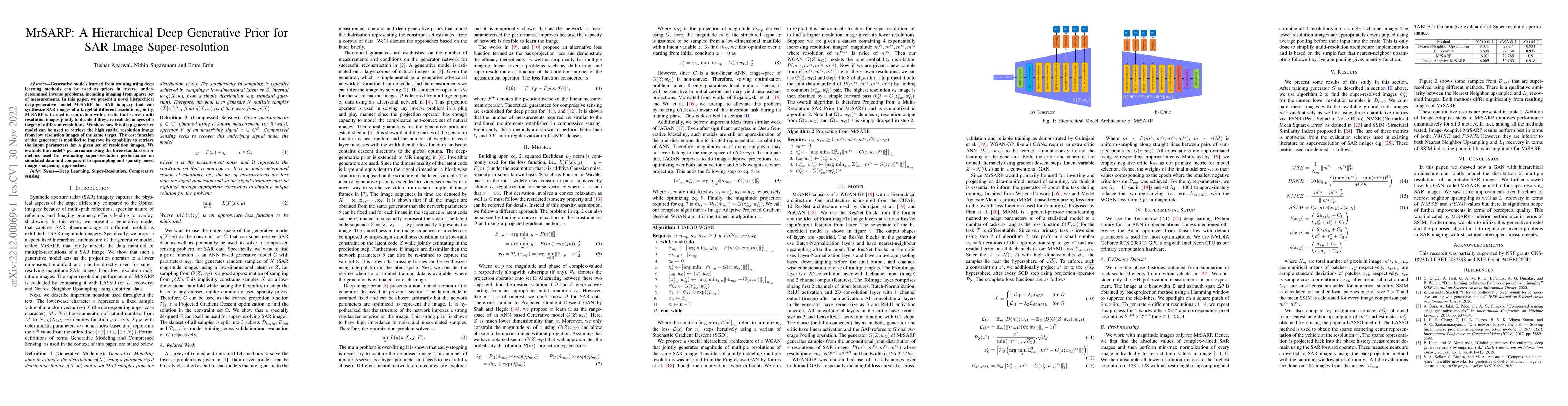 Thumbnail for MrSARP: A Hierarchical Deep Generative Prior for SAR Image
  Super-resolution