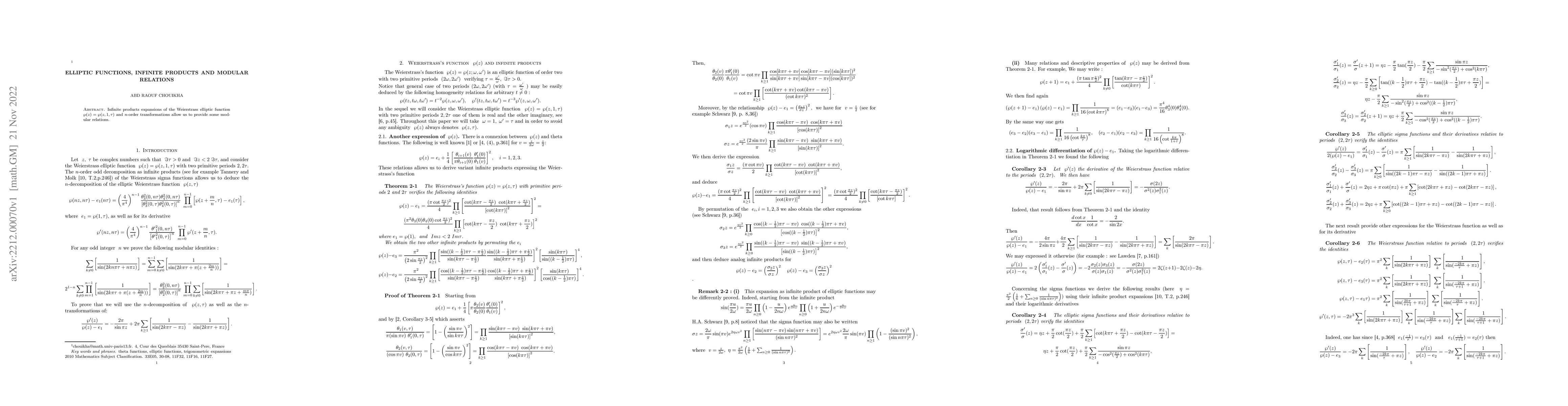 Thumbnail for Elliptic functions, infinite products and modular relations