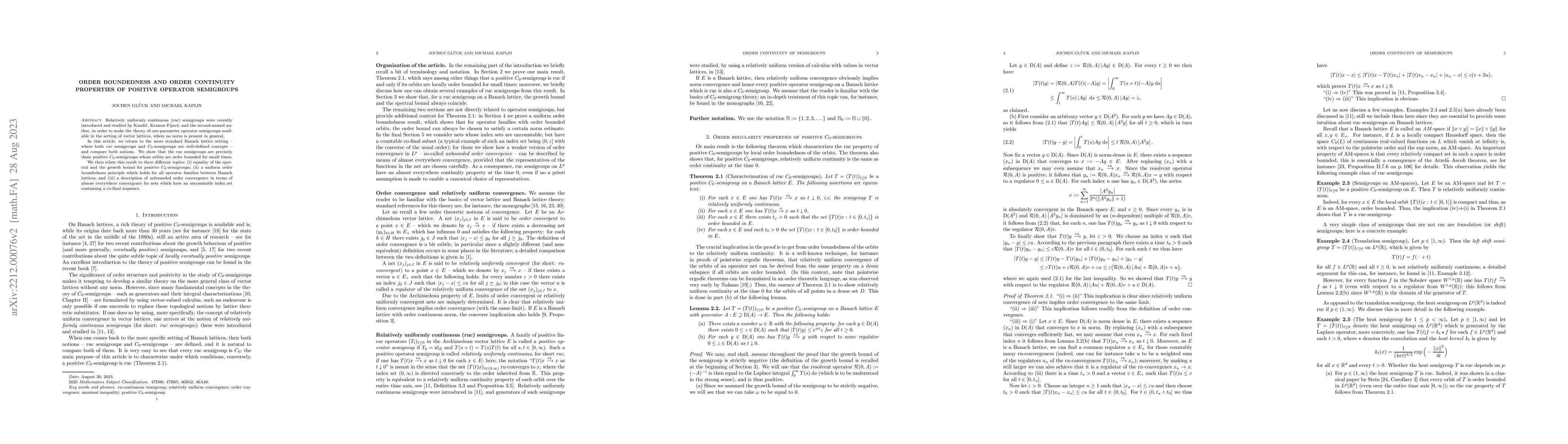 Thumbnail for Order boundedness and order continuity properties of positive operator
  semigroups
