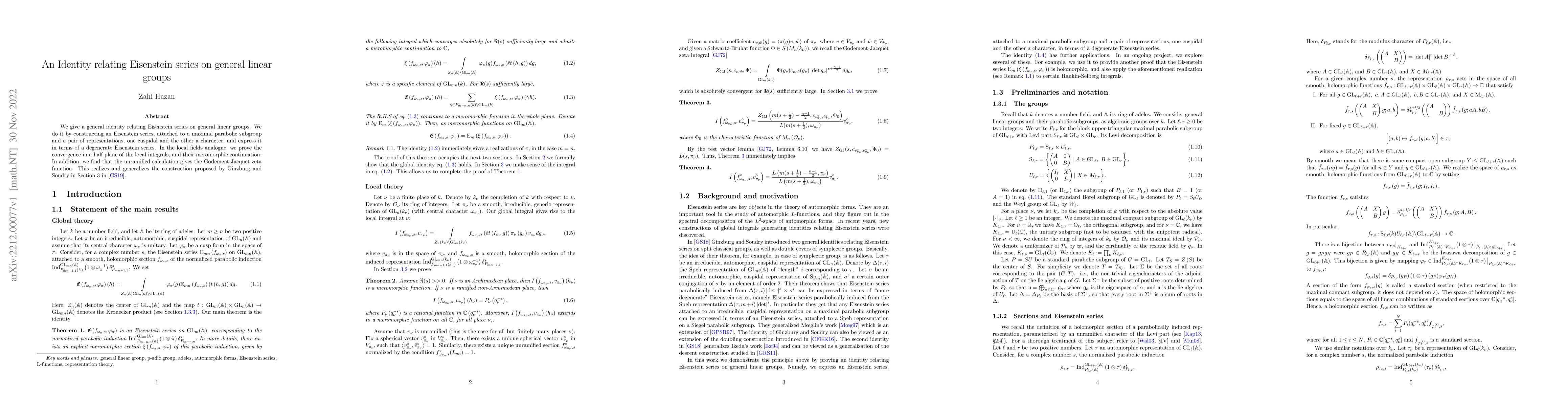 Thumbnail for An Identity relating Eisenstein series on general linear groups