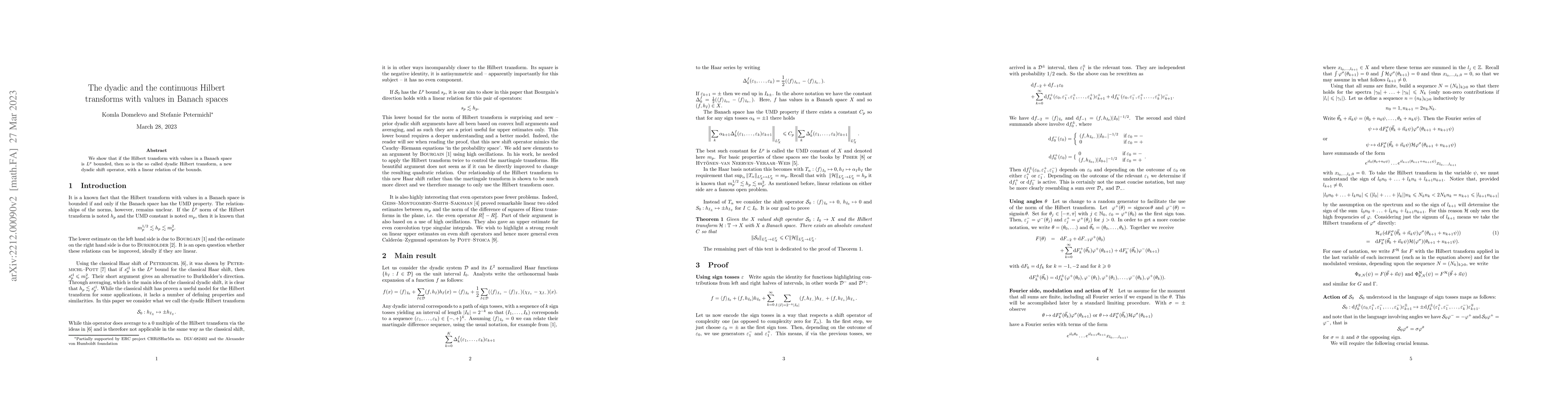 Thumbnail for The dyadic and the continuous Hilbert transforms with values in Banach
  spaces