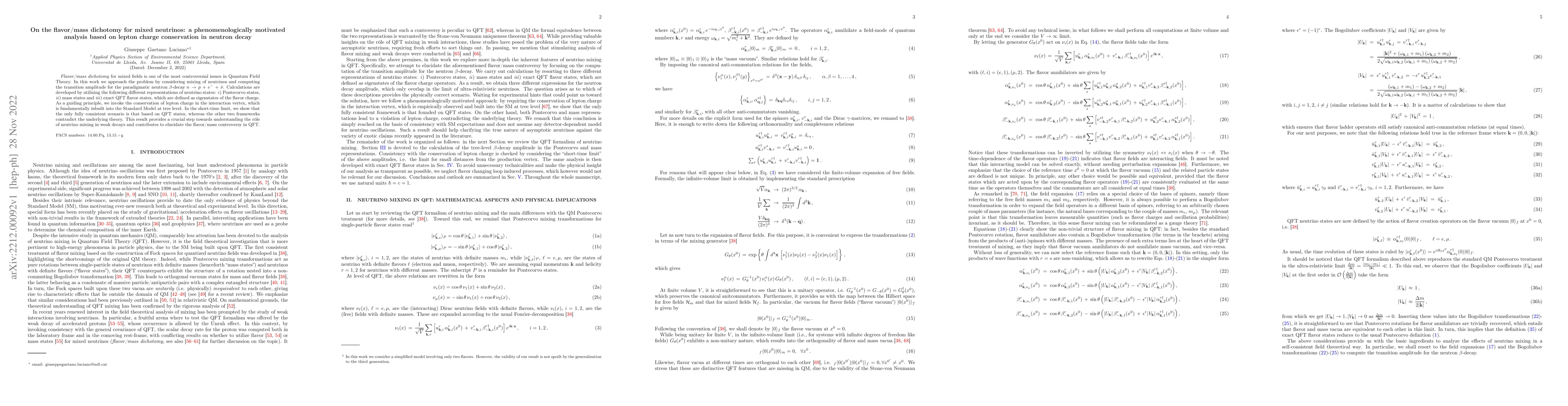 Thumbnail for On the flavor/mass dichotomy for mixed neutrinos: a phenomenologically
  motivated analysis based on lepton charge conservation in neutron decay