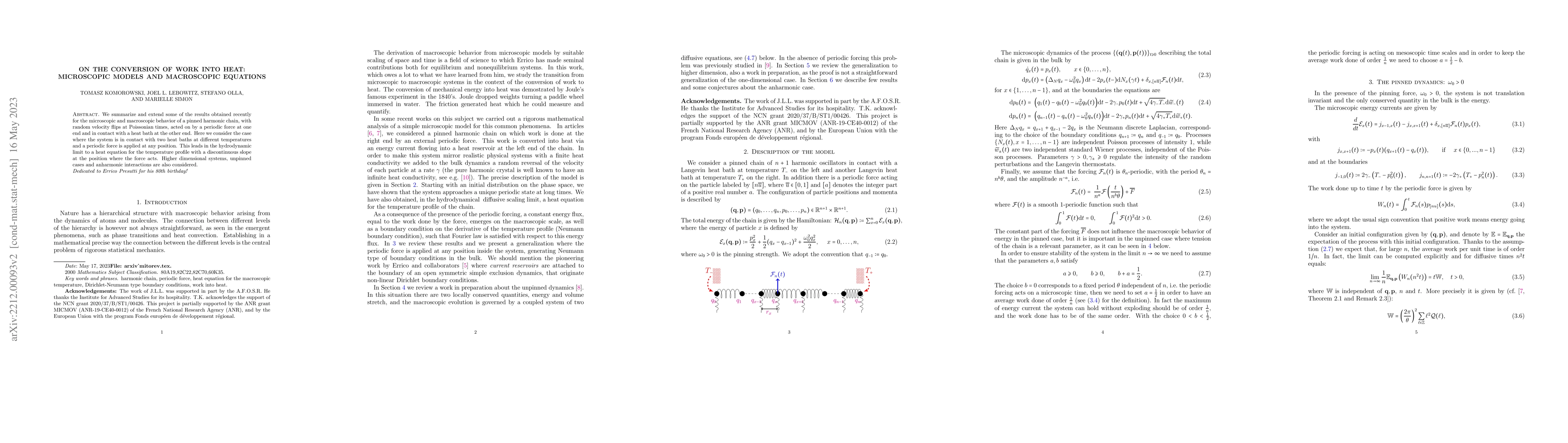 Thumbnail for On the Conversion of Work into Heat: Microscopic Models and Macroscopic
  Equations