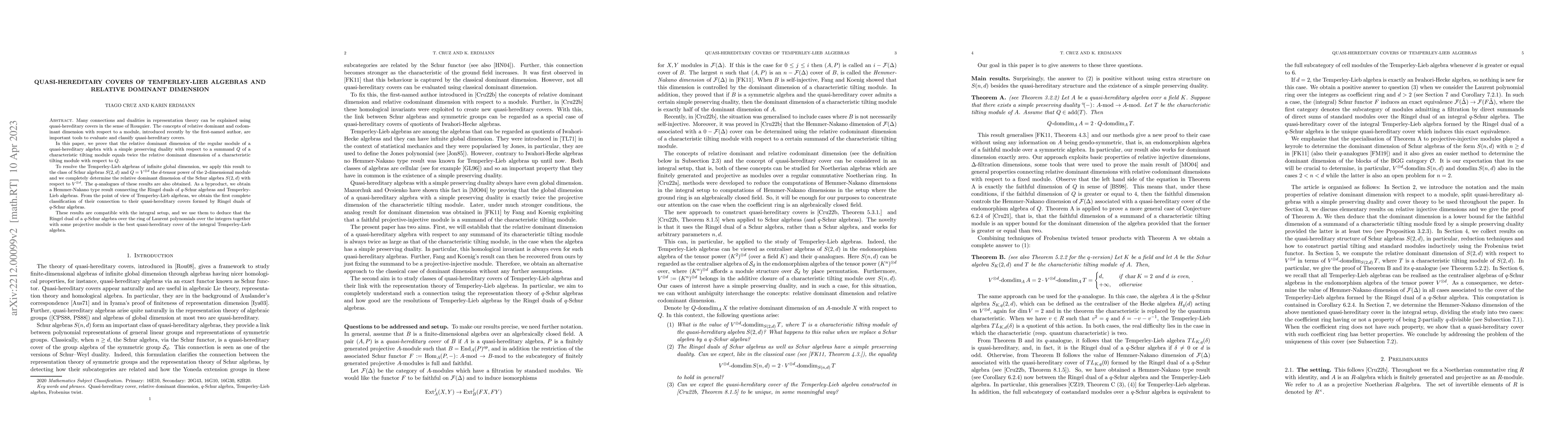 Thumbnail for Quasi-hereditary covers of Temperley-Lieb algebras and relative dominant
  dimension