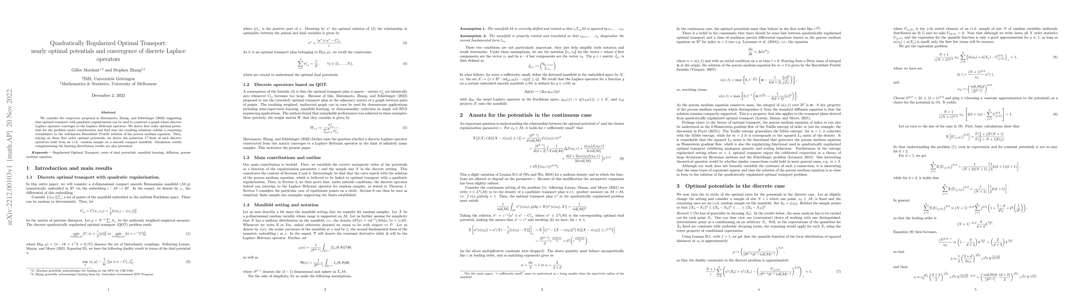 Thumbnail for Quadratically Regularized Optimal Transport: nearly optimal potentials
  and convergence of discrete Laplace operators