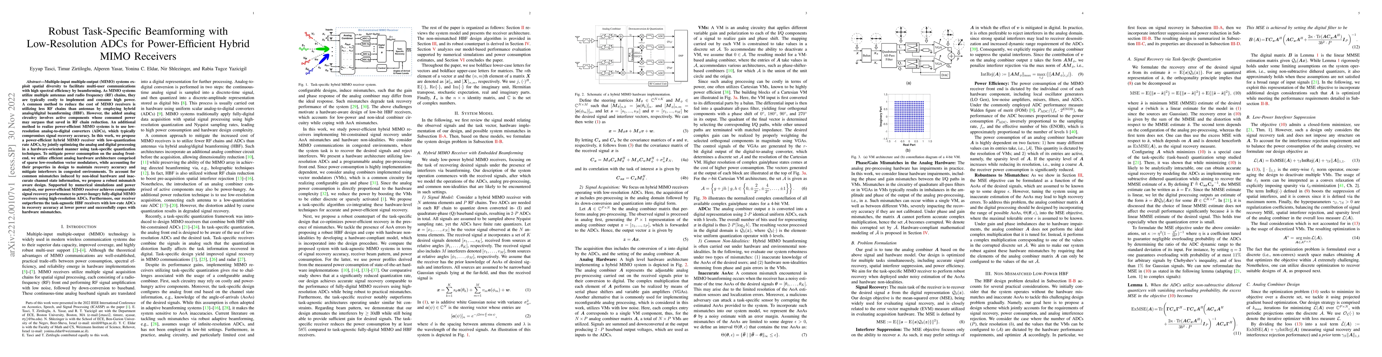Thumbnail for Robust Task-Specific Beamforming with Low-Resolution ADCs for
  Power-Efficient Hybrid MIMO Receivers