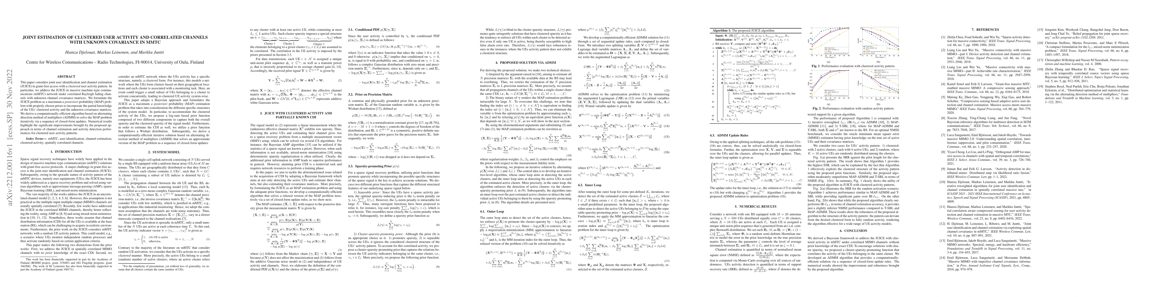 Thumbnail for Joint Estimation of Clustered User Activity and Correlated Channels with
  Unknown Covariance in mMTC