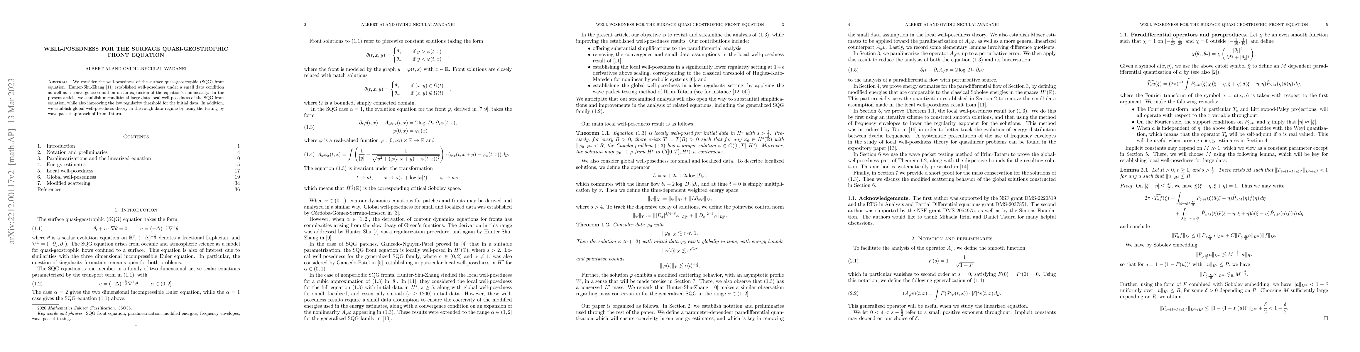 Thumbnail for Well-posedness for the surface quasi-geostrophic front equation