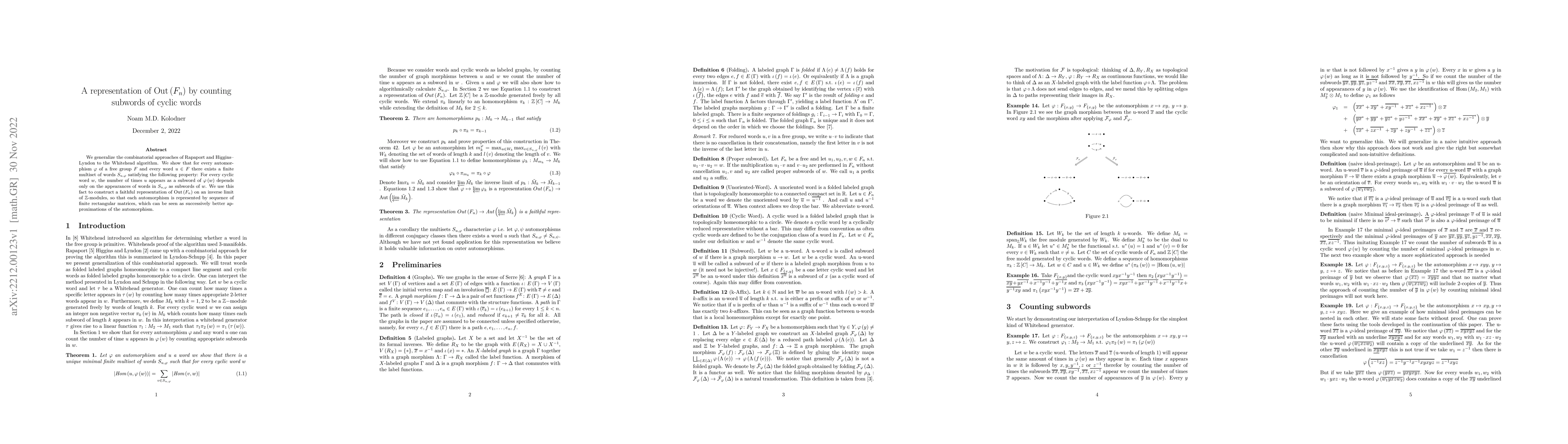 Thumbnail for A representation of $\text{Out}\left(F_{n}\right)$ by counting subwords
  of cyclic words