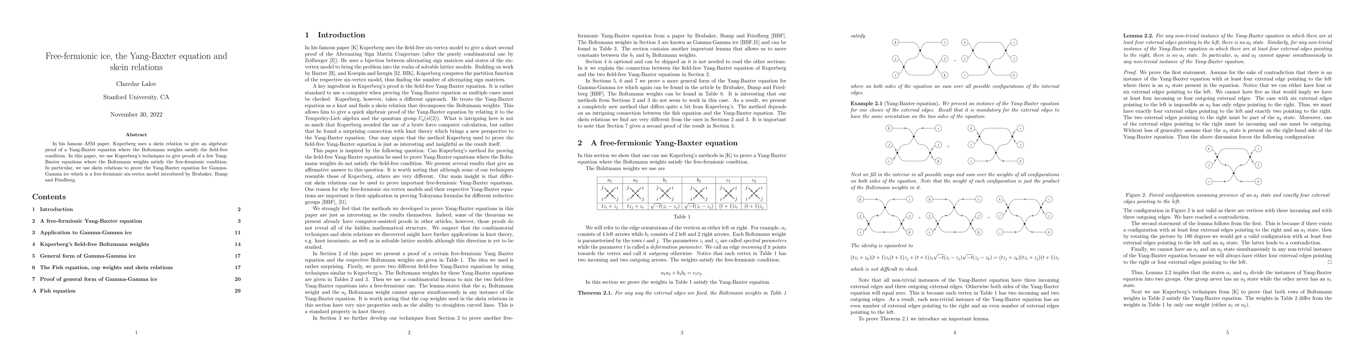 Thumbnail for Free-fermionic ice, the Yang-Baxter equation and skein relations