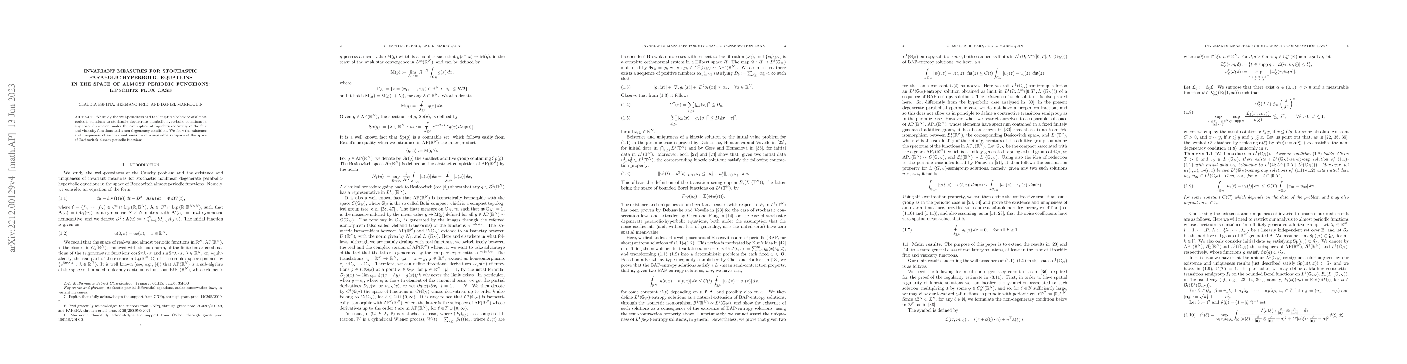 Thumbnail for Invariant measures for stochastic parabolic-hyperbolic equations in the
  space of almost periodic functions: Lipschitz flux case