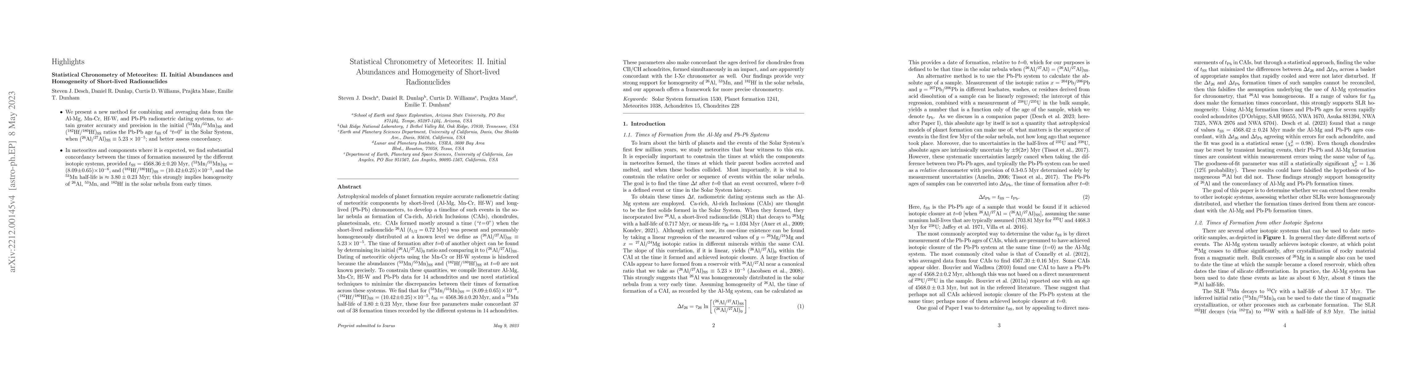 Thumbnail for Statistical Chronometry of Meteorites. II. Initial Abundances and
  Homogeneity of Short-lived Radionuclides