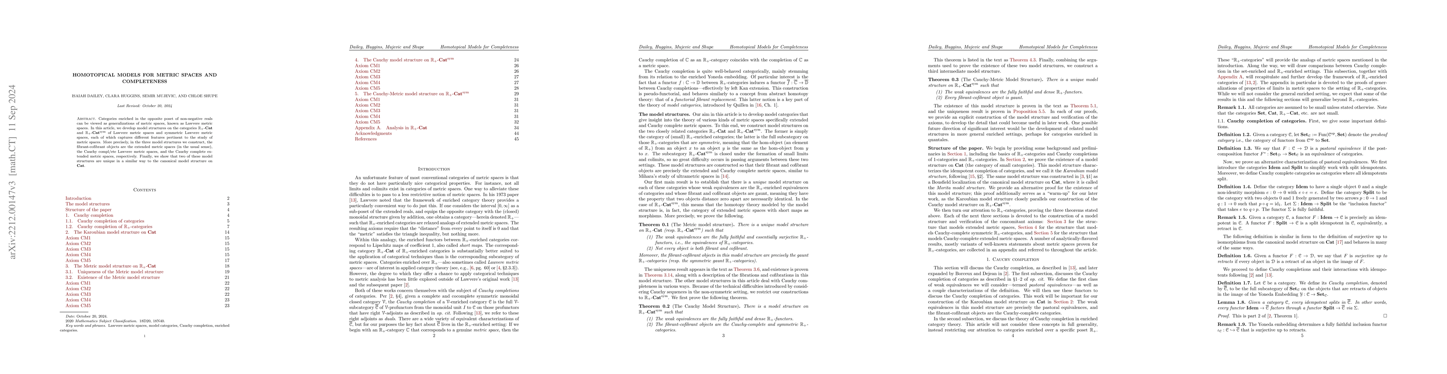 Thumbnail for Homotopical models for metric spaces and completeness