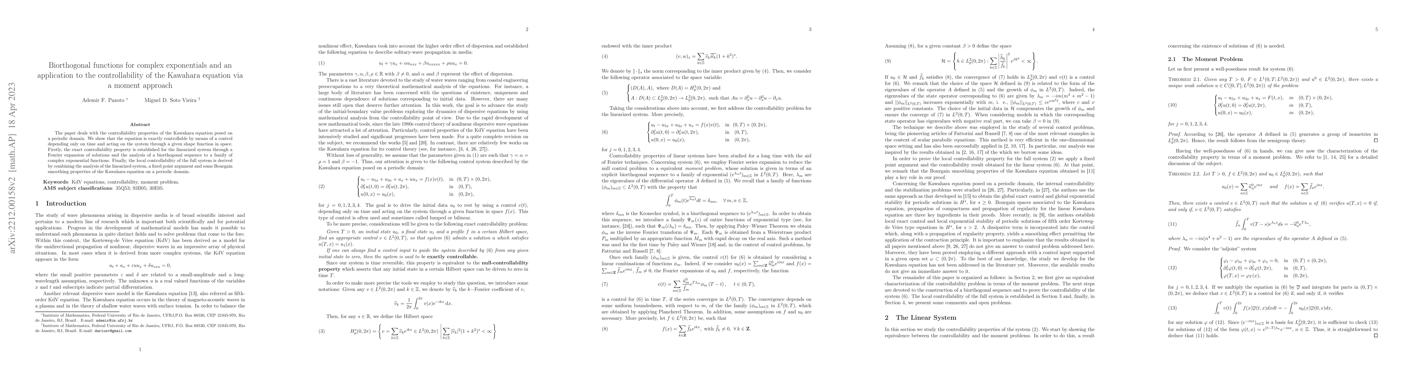 Thumbnail for Biorthogonal functions for complex exponentials and an application to
  the controllability of the Kawahara equation via a moment approach