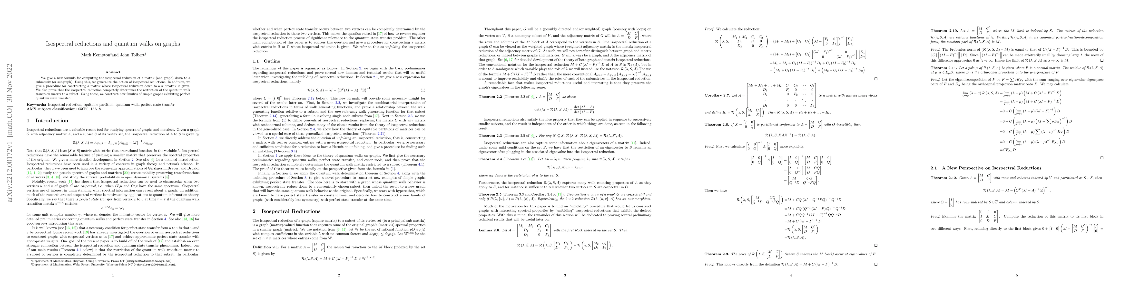 Thumbnail for Isospectral reductions and quantum walks on graphs