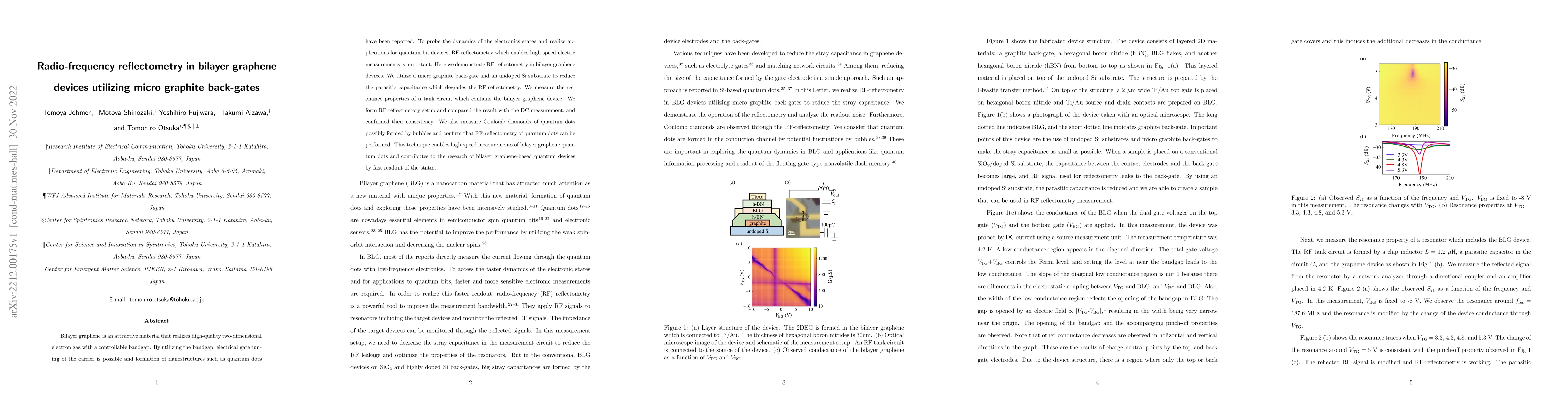 Thumbnail for Radio-frequency reflectometry in bilayer graphene devices utilizing
  micro graphite back-gates