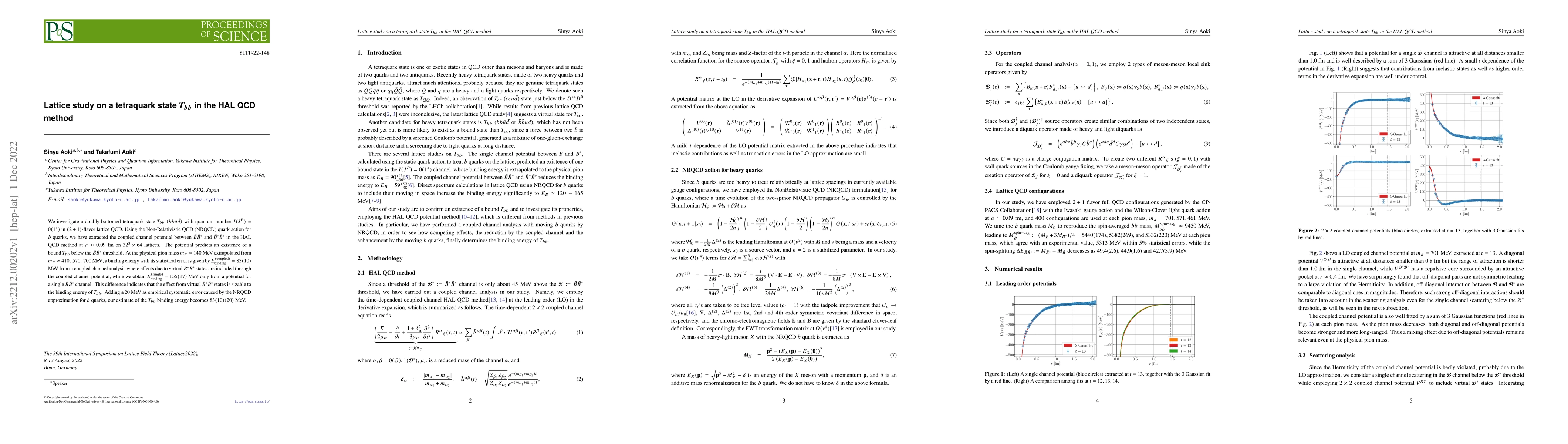 Thumbnail for Lattice study on a tetraquark state $T_{bb}$ in the HAL QCD method