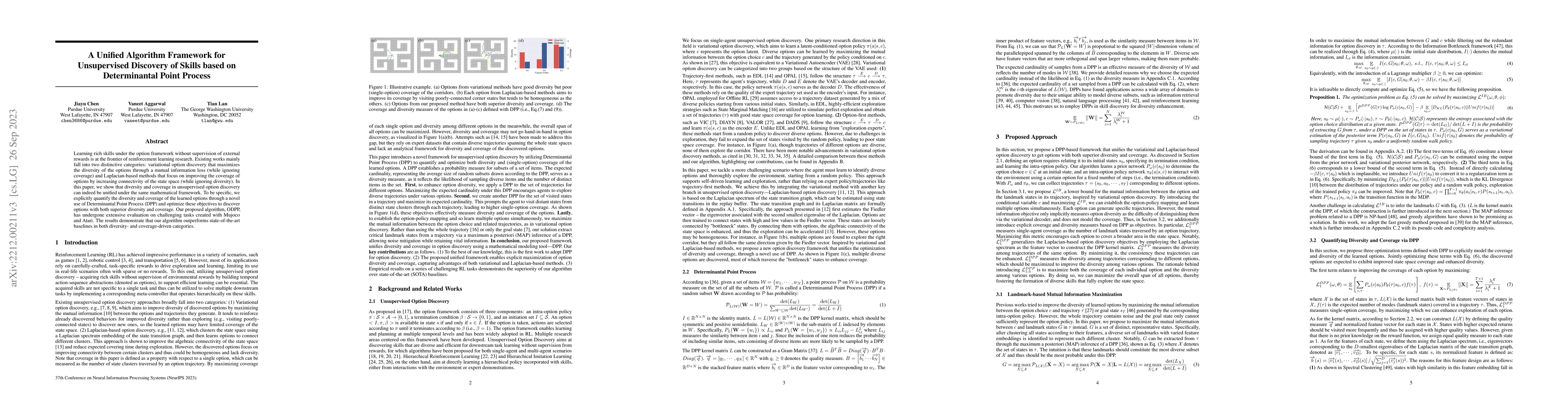 Thumbnail for A Unified Algorithm Framework for Unsupervised Discovery of Skills based
  on Determinantal Point Process