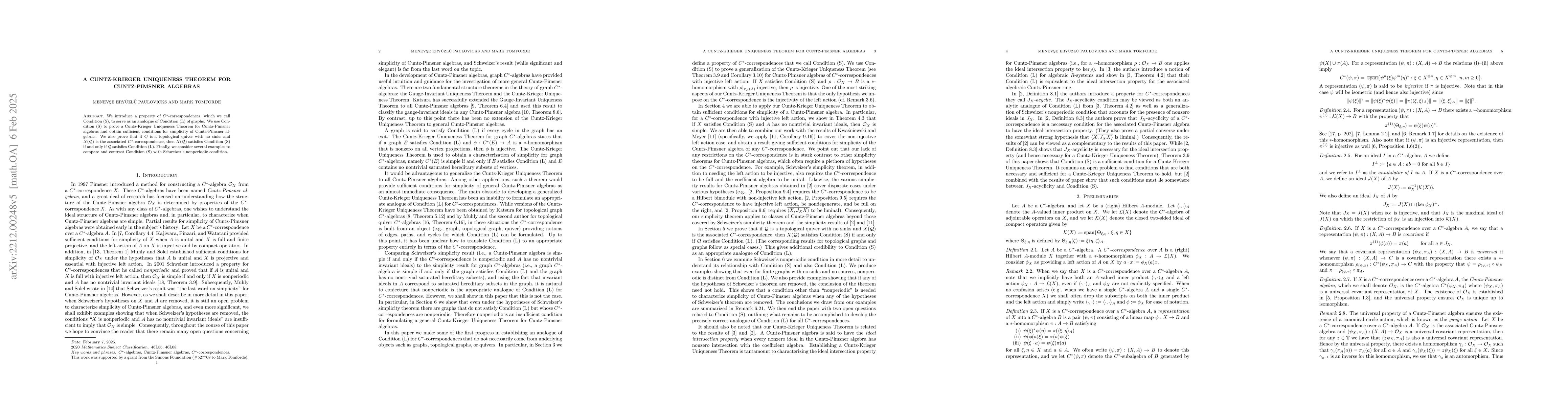 Thumbnail for A Cuntz-Krieger Uniqueness Theorem for Cuntz-Pimsner Algebras