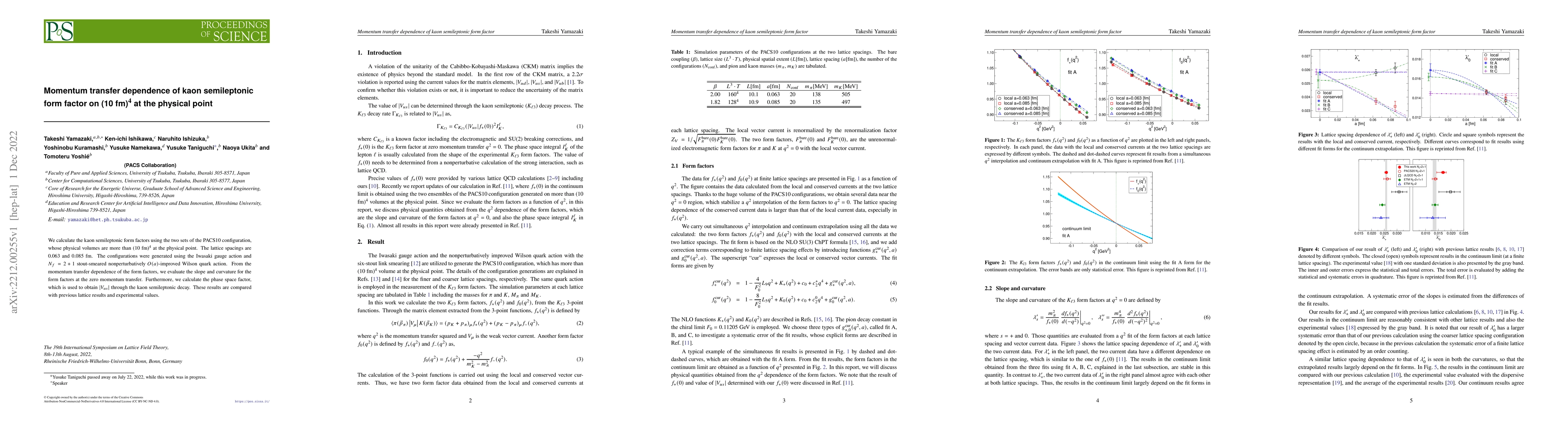 Thumbnail for Momentum transfer dependence of kaon semileptonic form factor on (10
  fm)$^4$ at the physical point